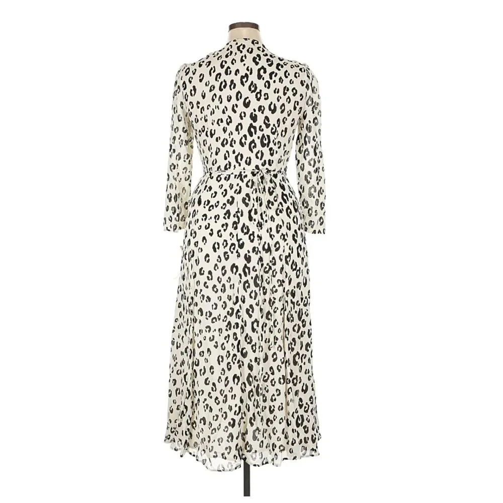 Reformation Melba Wrap Dress NWT Snow Leopard XL Long Sleeve Midi Quiet Luxury